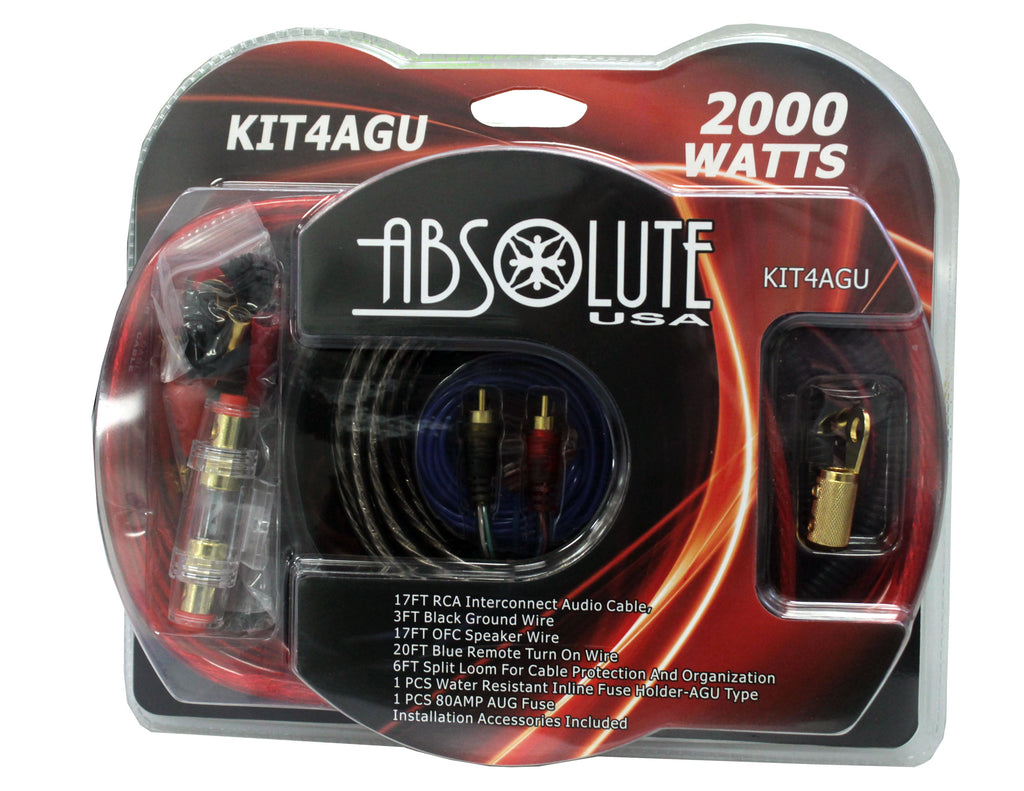 Absolute KIT4AGU PRO Marine Car RV Complete Amplifier Installation Amp Kit