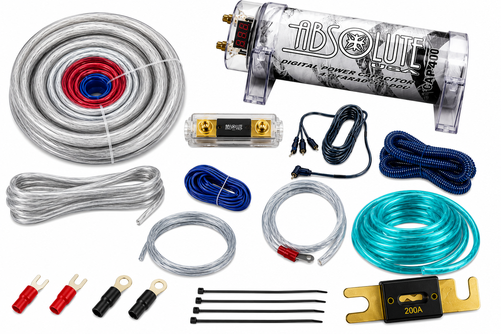Absolute KITCAP0GASI 0 Gauge Amplifier Installation Kit & 4 Farad Digital Capacitor Package