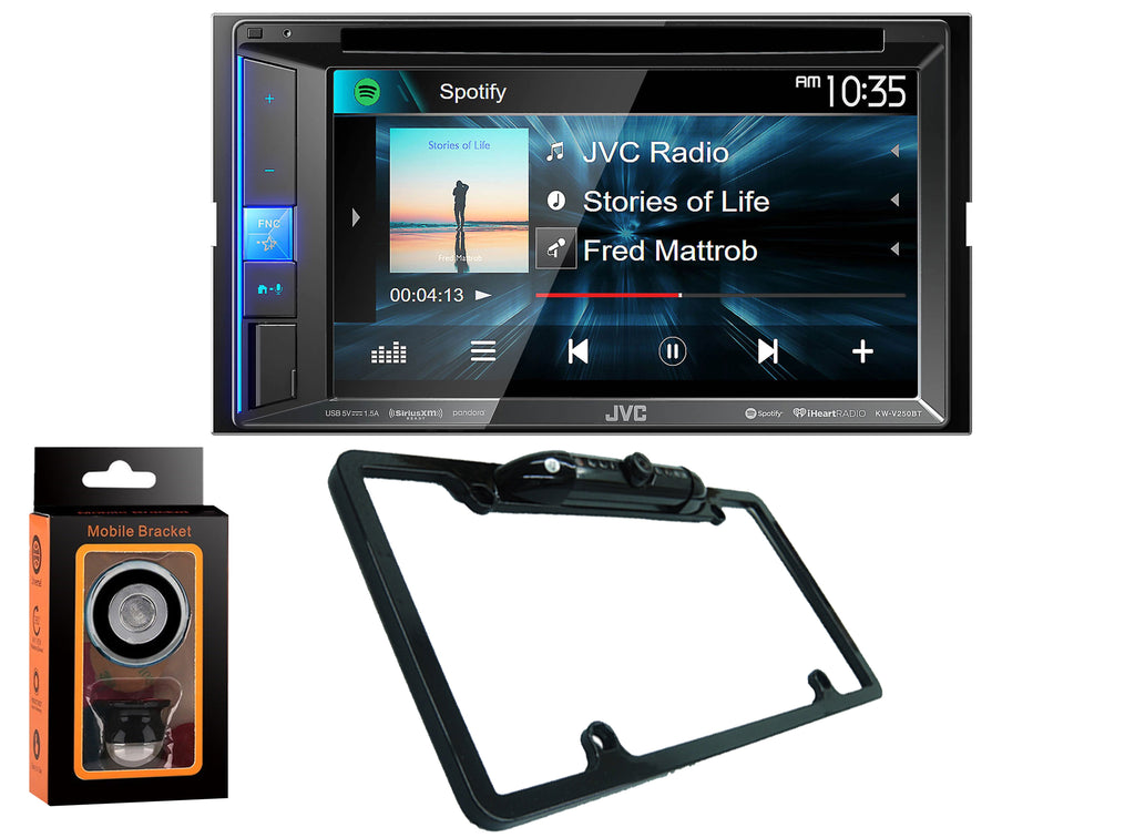 JVC KW-V250BT Car DVD CD Receiver 6.2" Monitor w/Bluetooth/13-Band EQ + Absolute CAM2100B Rearview Camera & Magnet Phone Holder