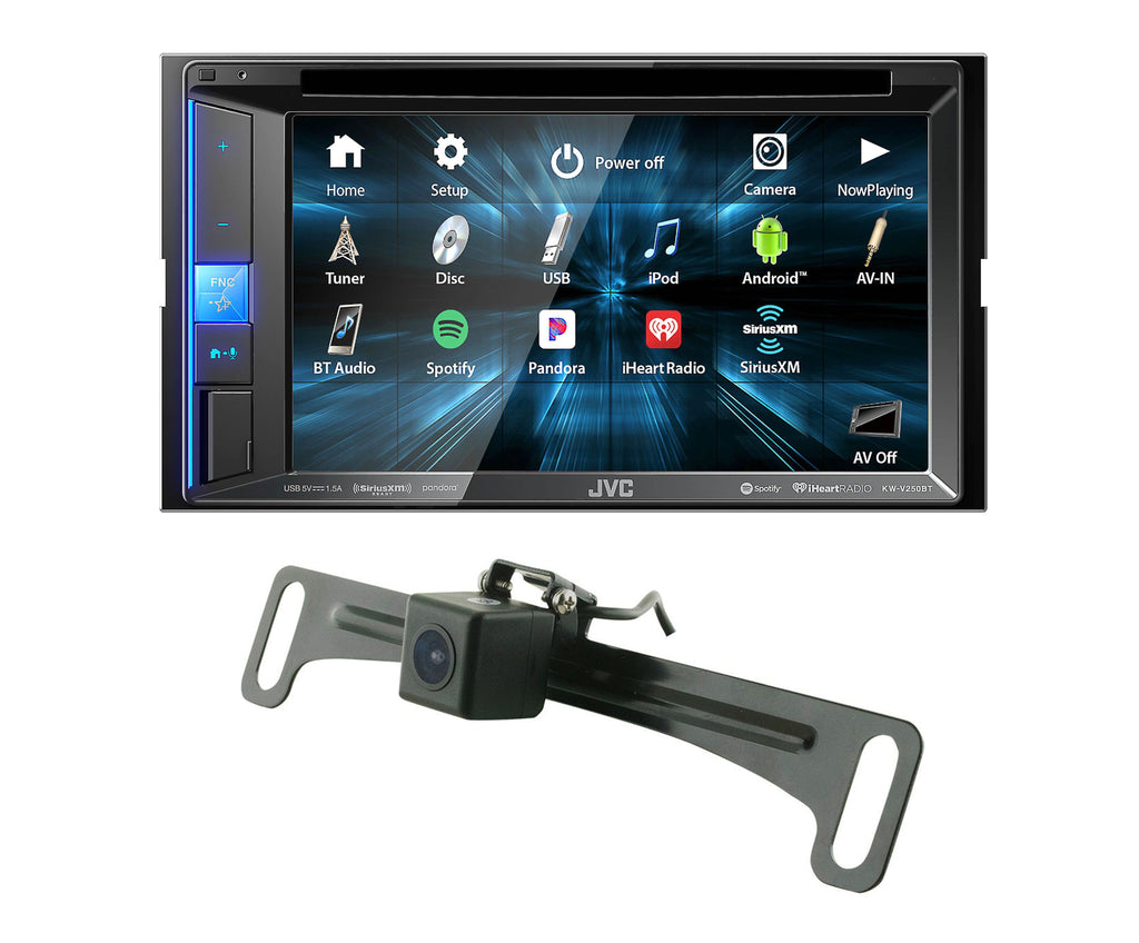 JVC KW-V250BT Car DVD CD Receiver 6.2" Monitor w/Bluetooth/13-Band EQ + Absolute CAM900 Rearview Camera & Magnet Phone Holder