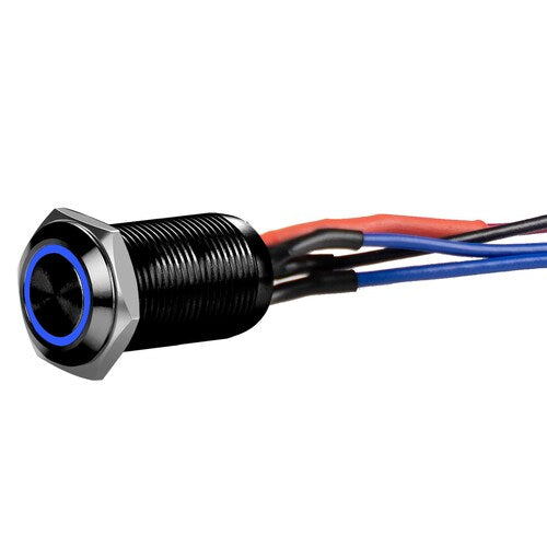 Install Bay LB12B-2 Black 12MM Round Illuminated Latching Switch Blue Qty 2