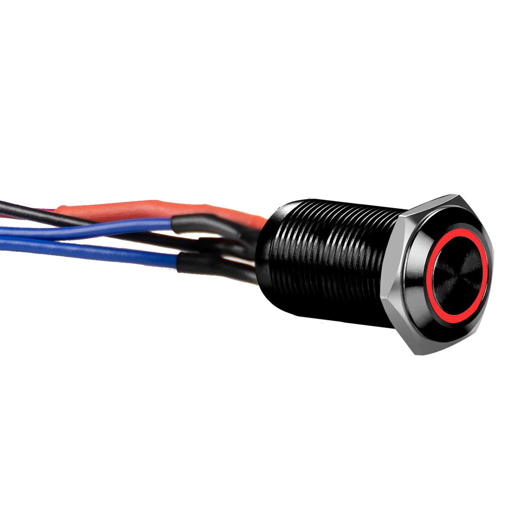 Install Bay LB12R-2 Black 12MM Round Illuminated Latching Switch Red Qty 2