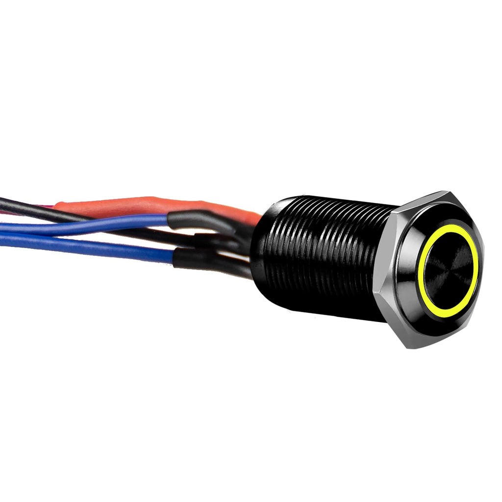 Install Bay LB12Y-2 Black 12MM Round Illuminated Latching Switch Yellow Qty 2