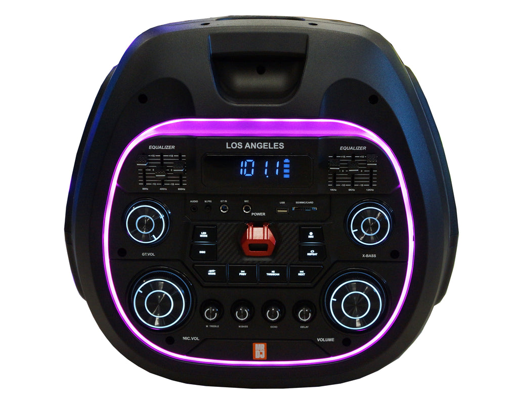 MR DJ LOS ANGELES Dual 15” Powered Rechargeable Bluetooth DJ Speaker 6000W Active PA System