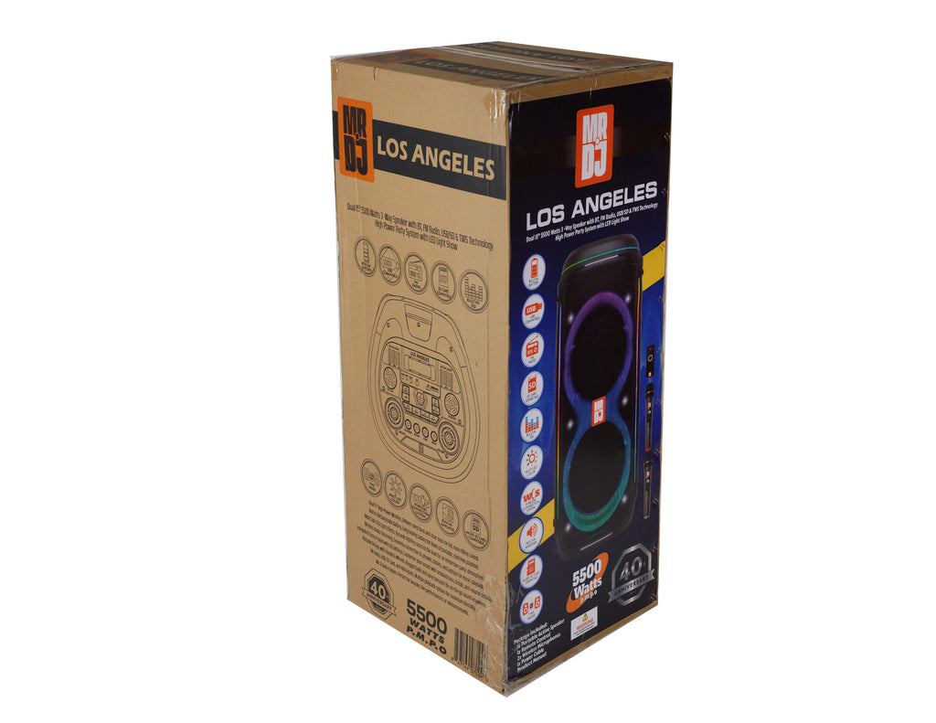 MR DJ LOS ANGELES Dual 15” Powered Rechargeable Bluetooth DJ Speaker 6000W Active PA System