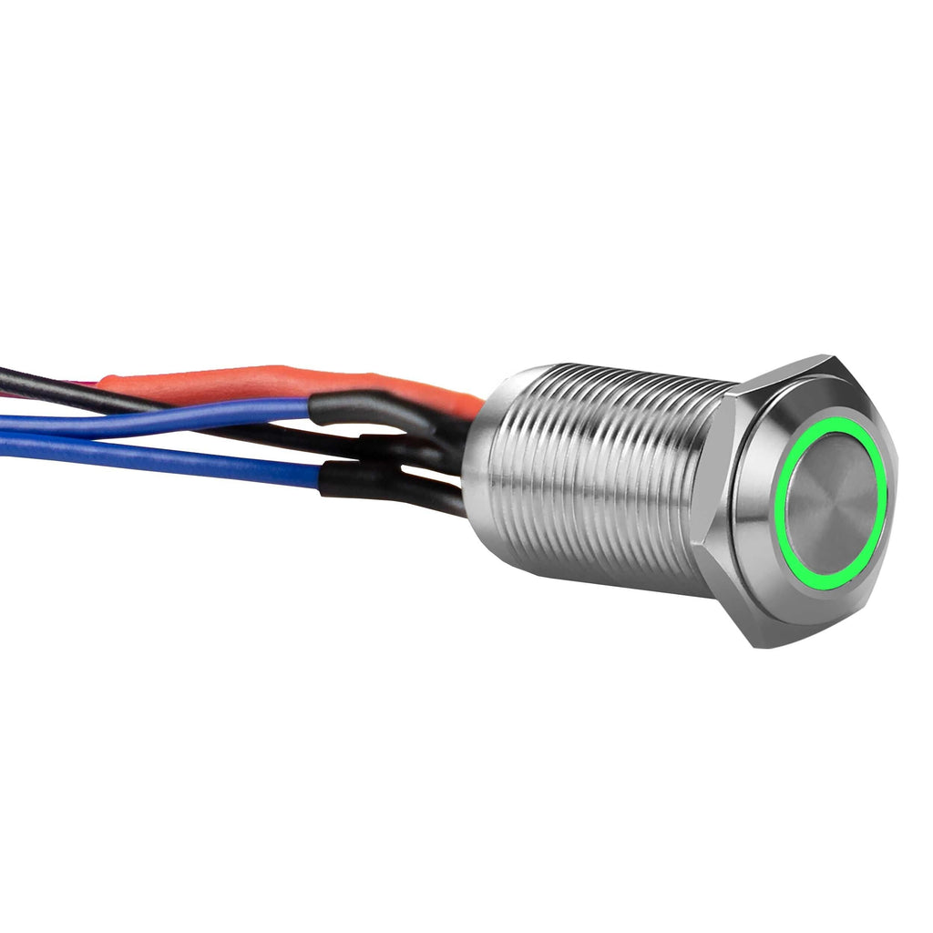 Install Bay LS12G-2 Silver 12MM Round Illuminated Latching Switch Green Qty 2