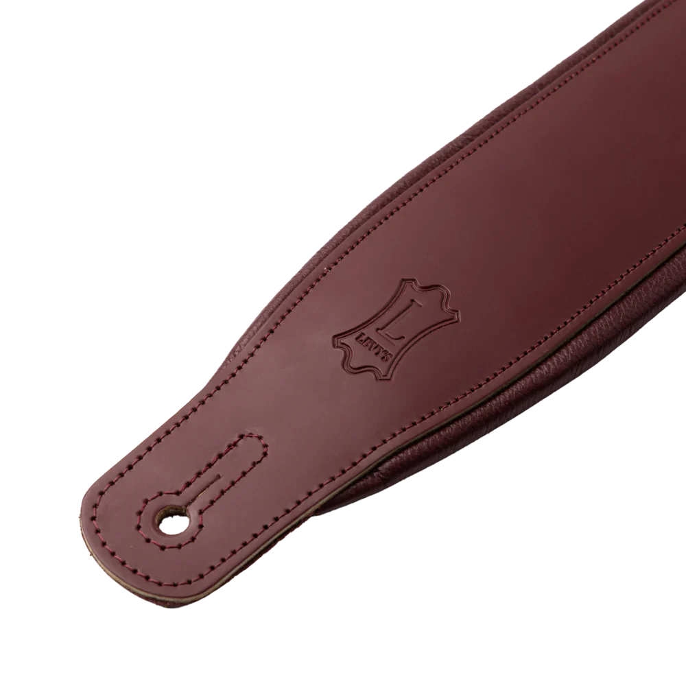 Levy's Leathers M26PD-BRG-BRG 3" Wide Amped Leather Series Guitar Strap - Burgundy