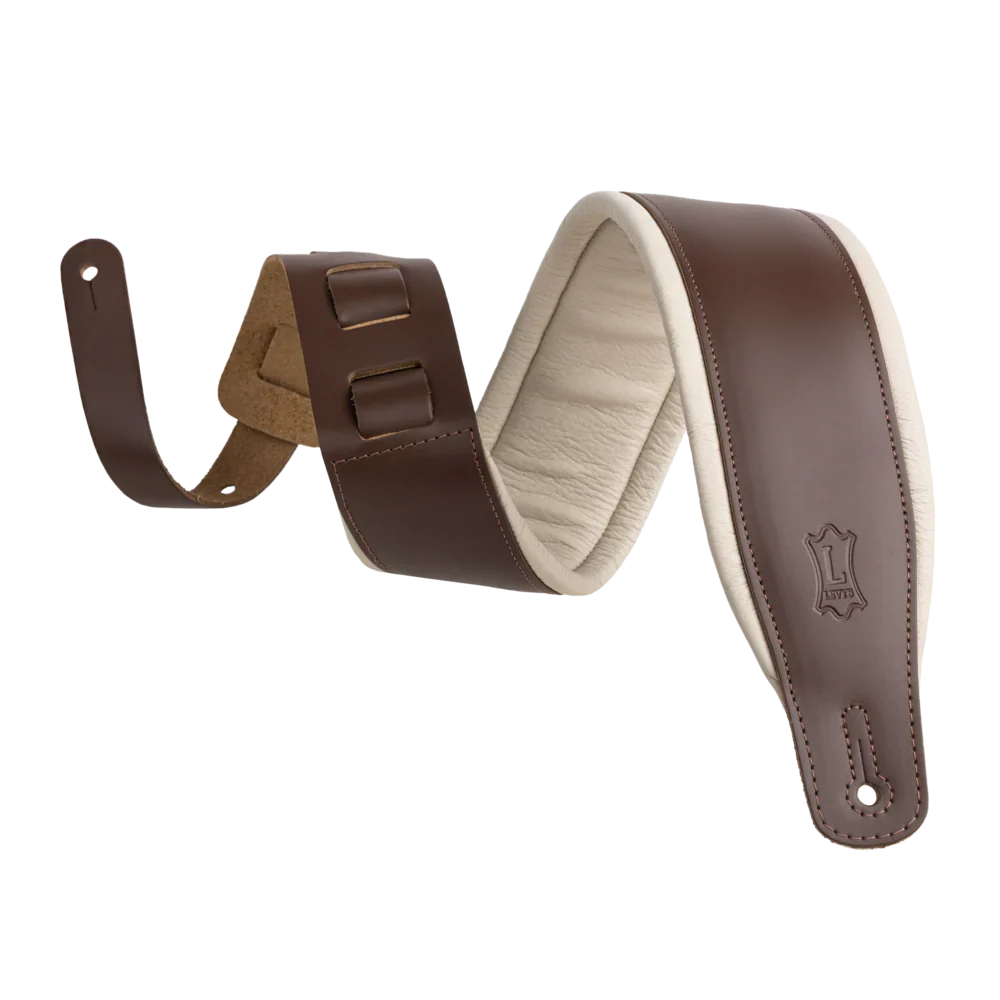 Levy's Leathers M26PD-BRN_CRM 3" Wide Amped Leather Series Guitar Strap