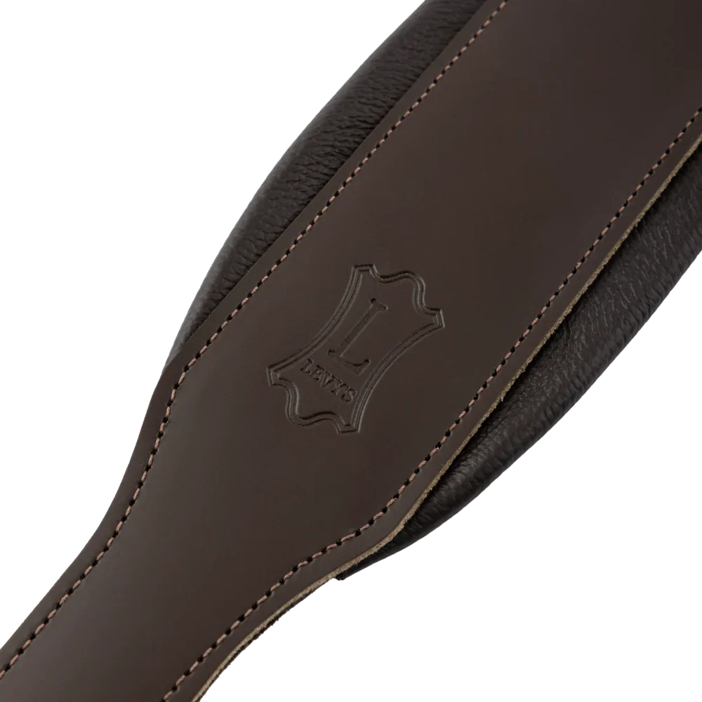 Levy's Leathers M26PD-DBR-ACO 3" Wide Amped Leather Series Acoustic Guitar Strap - Dark Brown