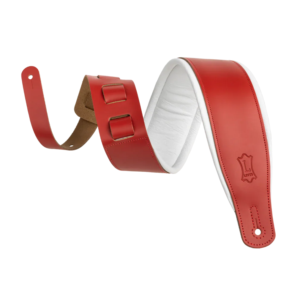 Levy's Leathers M26PD-RED-WHT 3" Wide Amped Leather Series Guitar Strap - Red & White