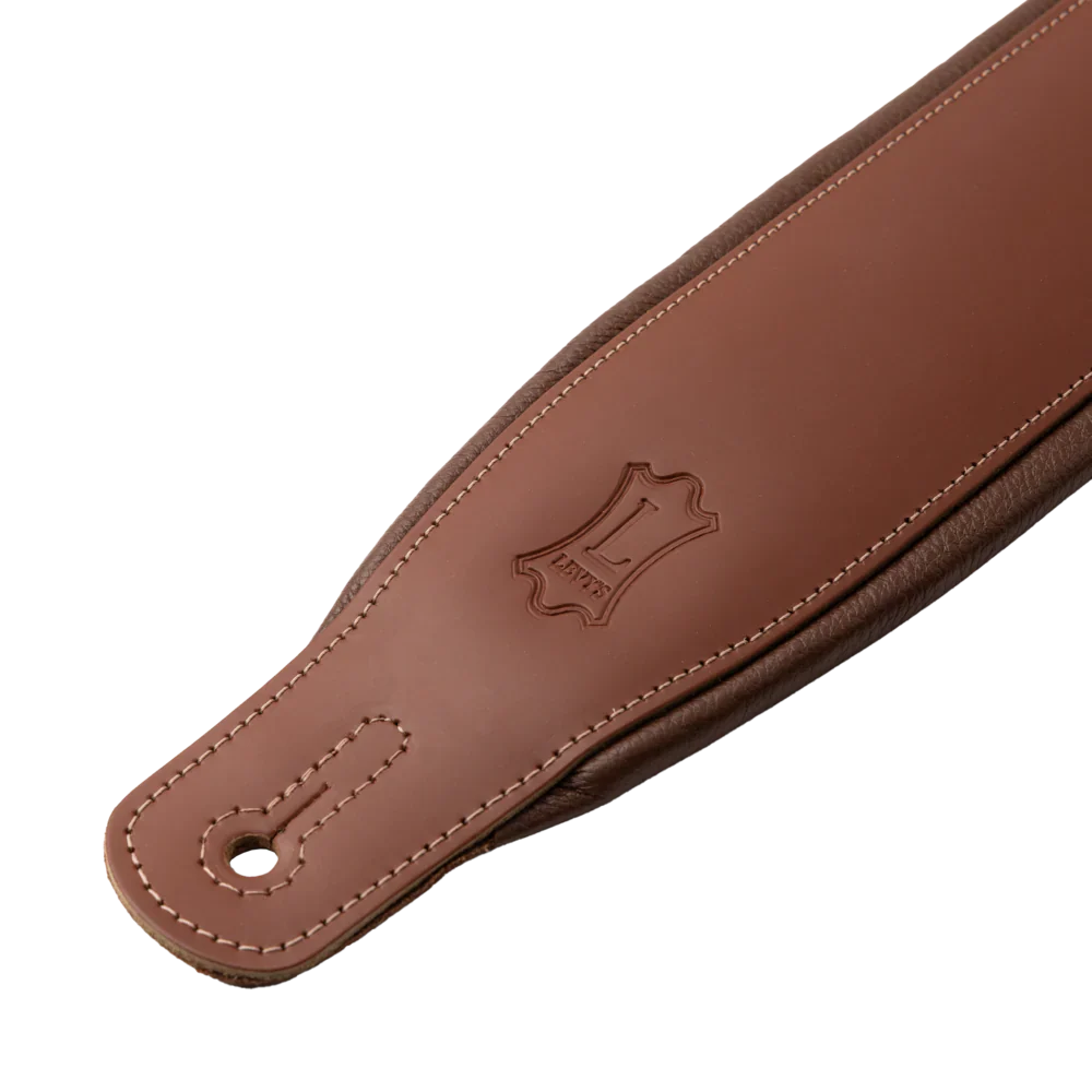 Levy's Leathers M26PD-WAL-BRN 3" Wide Top Grain Leather Guitar Straps - Black and White Tuxedo