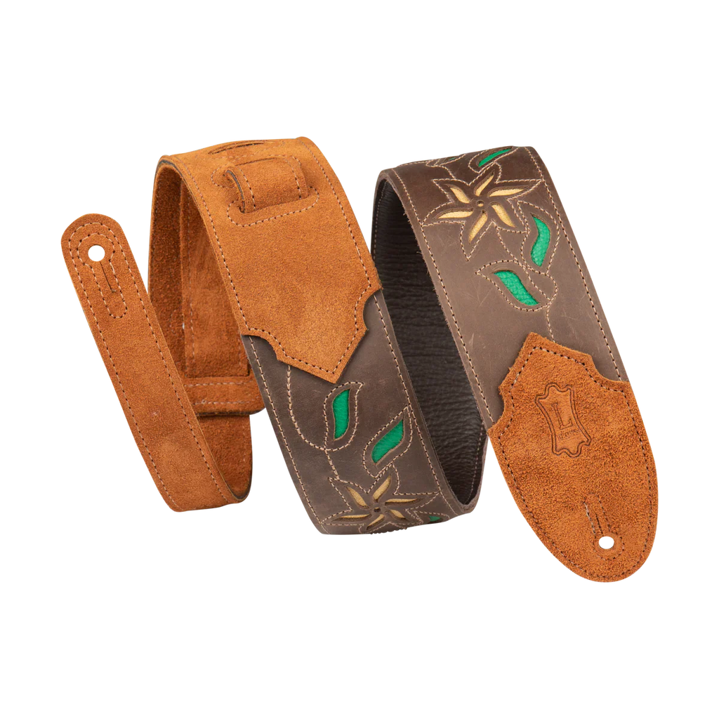 Levy's Leathers M4FV-DBR Flowering Vine Series Brown Leather Guitar Strap