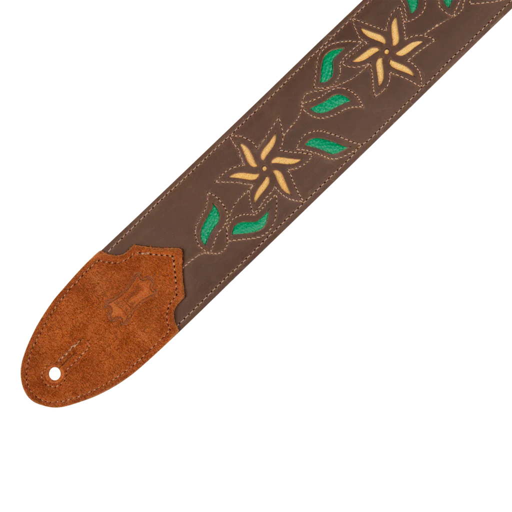 Levy's Leathers M4FV-DBR Flowering Vine Series Brown Leather Guitar Strap