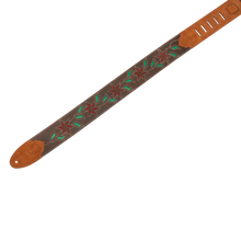 Charger l'image dans la galerie, Levy's Leathers M4FV-DBR_RED Brown Leather Red Flowers and Green Leaves Guitar Strap