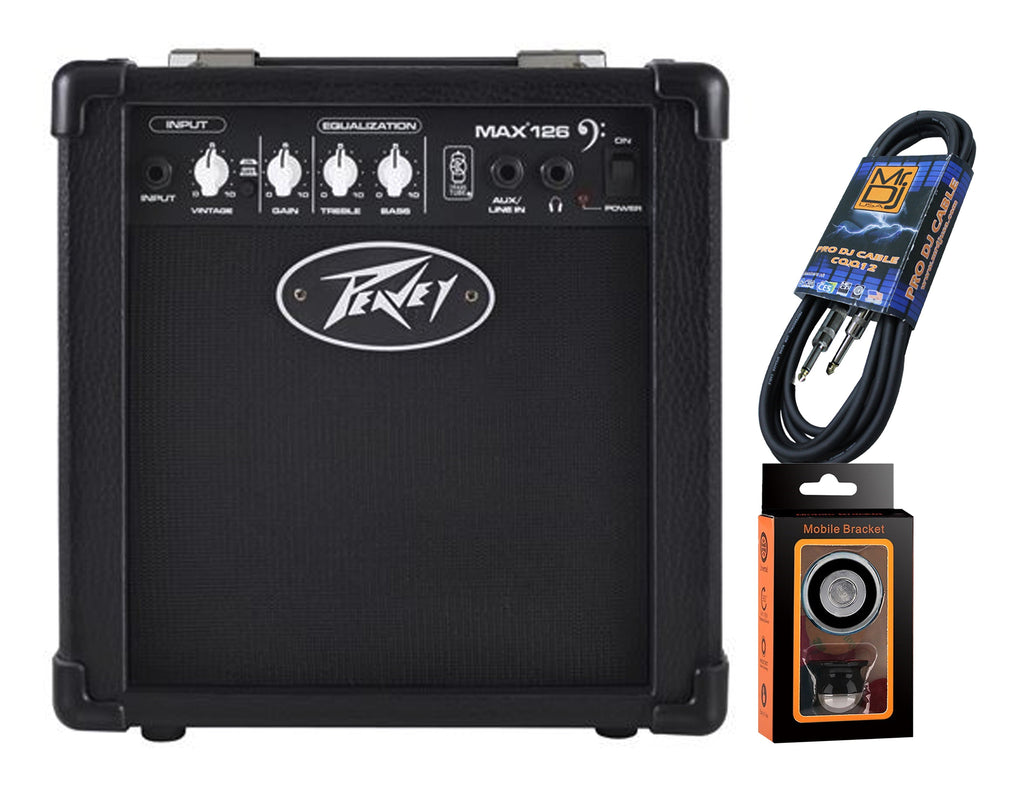 Peavey MAX126 10-Watt Bass Amp Combo 6.5" + Instrument Cable + Phone Holder