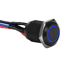 Load image into Gallery viewer, Install Bay MB12B-2 Black 12MM Round Illuminated Momentary Switches Blue Qty 2