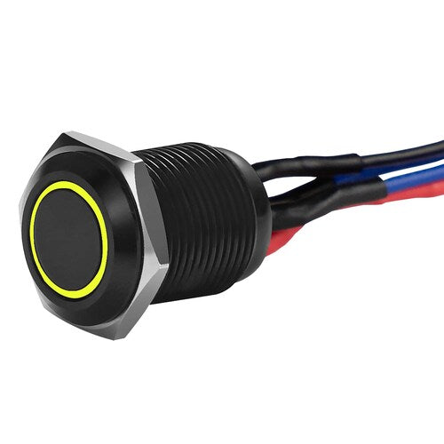 Install Bay MB12Y-2 Black 12MM Round Illuminated Momentary Switches Yellow Qty 2