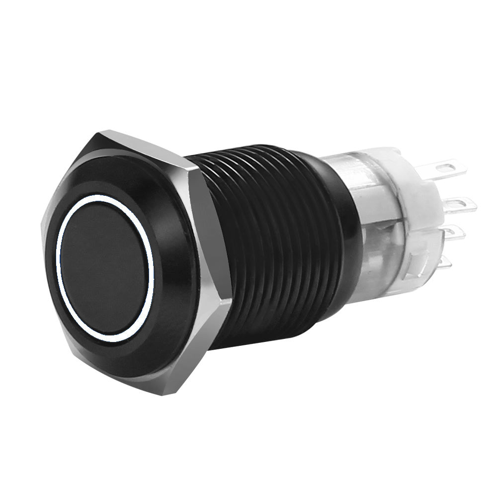 Install Bay MIBRBSW16 16 mm Black Momentary Switch With Harness 5A IP67 - White