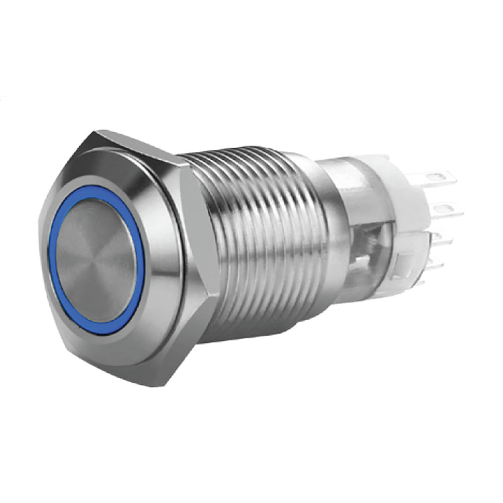 Install Bay MIBRSSB16 16 MM Stainless Momentary Switch With Harness 5A IP67 - Blue