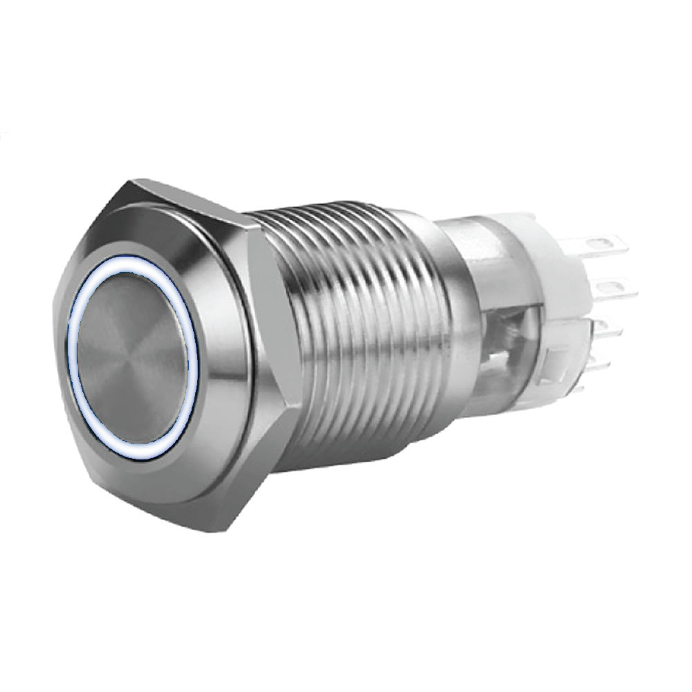 Install Bay MIBRSSW19 19 MM Stainless Momentary Switch With Harness 5A IP67-white