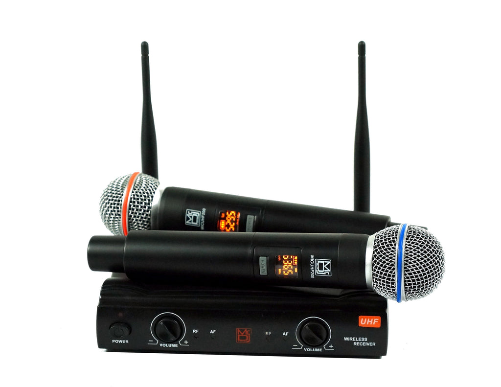 MR DJ MICUHF200 Dual UHF Wireless Microphone System Kit with 2 Handheld