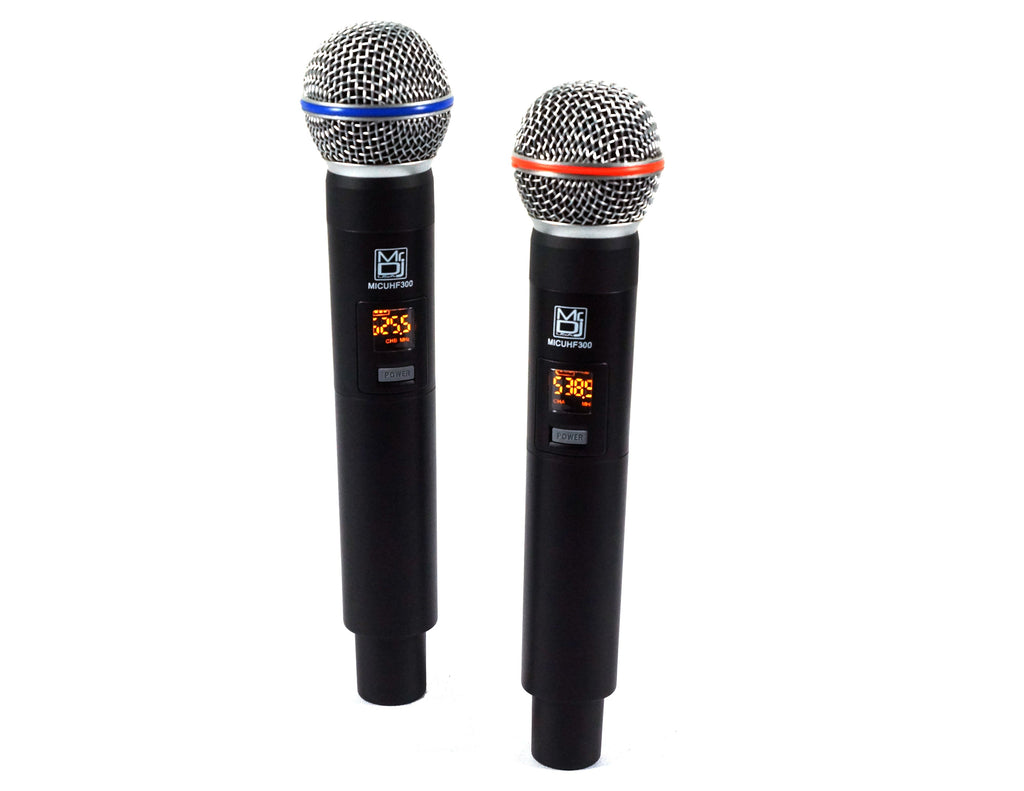 MR DJ MICUHF300 Dual UHF Wireless Microphone System Kit with 2 Handheld & LED display