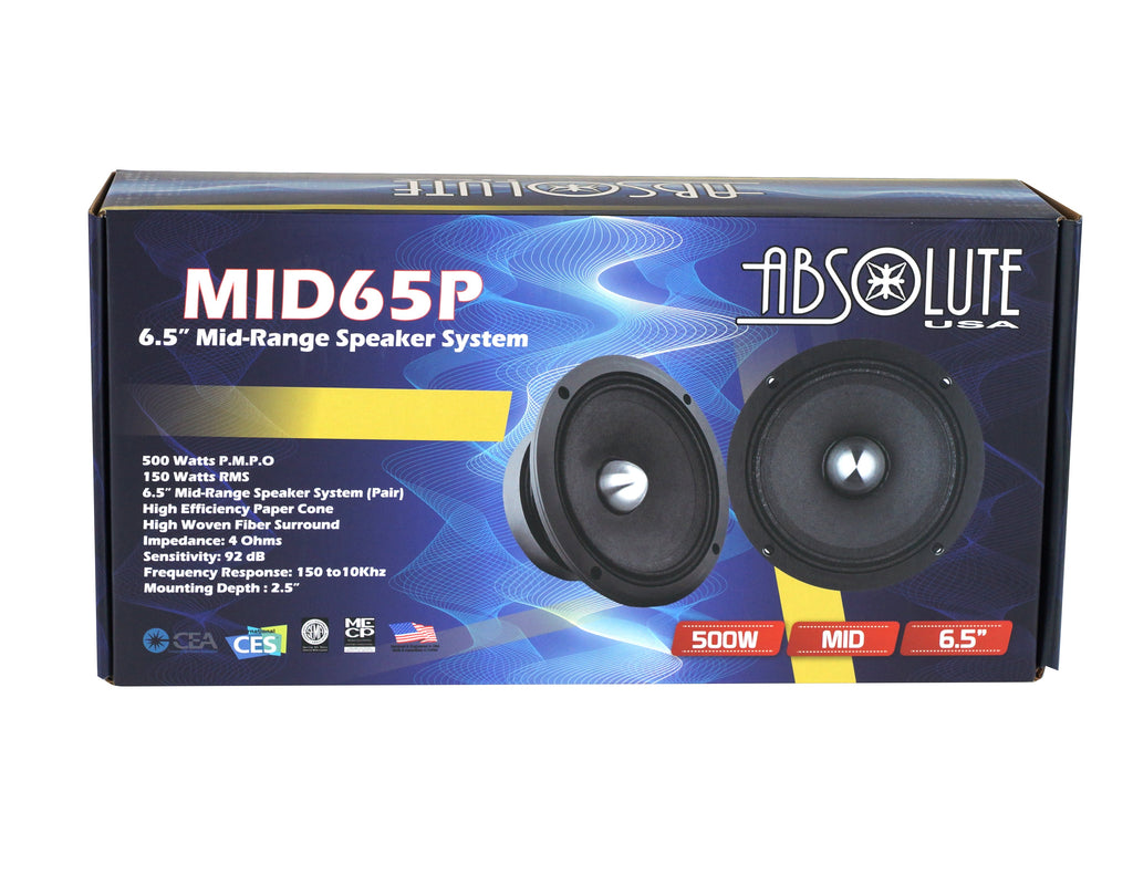 2 Pair Absolute MID65P 6.5" 500W Mid-Range Aluminum Bullet Loudspeaker