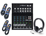 Mackie Mix8 8-Channel Compact Mixer Bundle with MR DJ Headphones, Two 1/4
