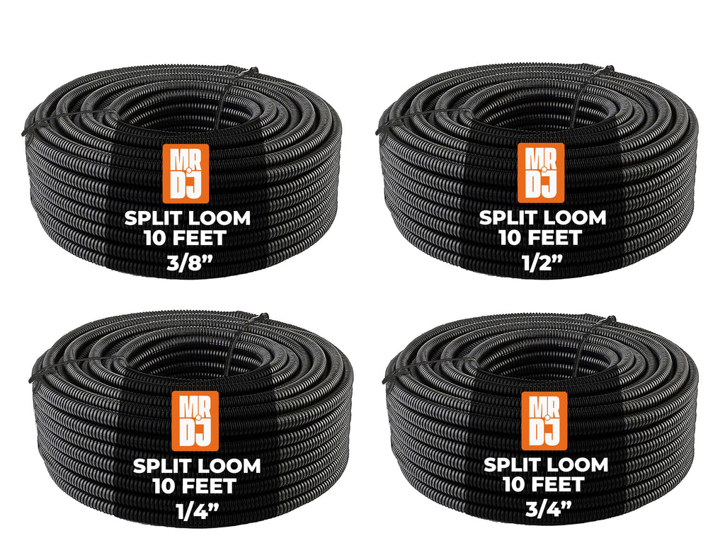 MR DJ 4-Pack 1/4", 3/8", 1/2", 3/4" x 10 Feet Each Split Wire Loom Convoluted Tubing
