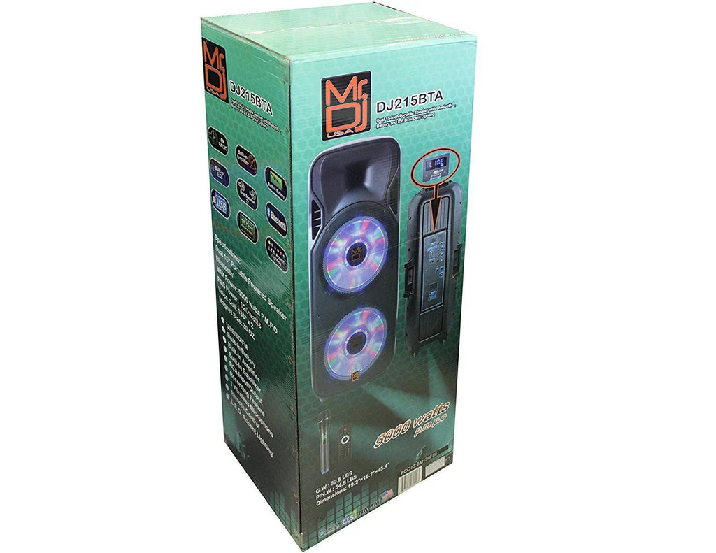 MR DJ Lets Jump<br>Dual 15" 3Way 5000W DJ Active Speaker Powered PA Party BT USB Speaker MIC
