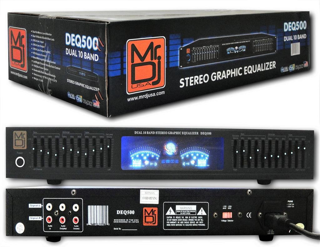 MR DJ DEQ500 19" Rack Mount Pro Dual 10 Band Stereo Graphic Equalizer EQ