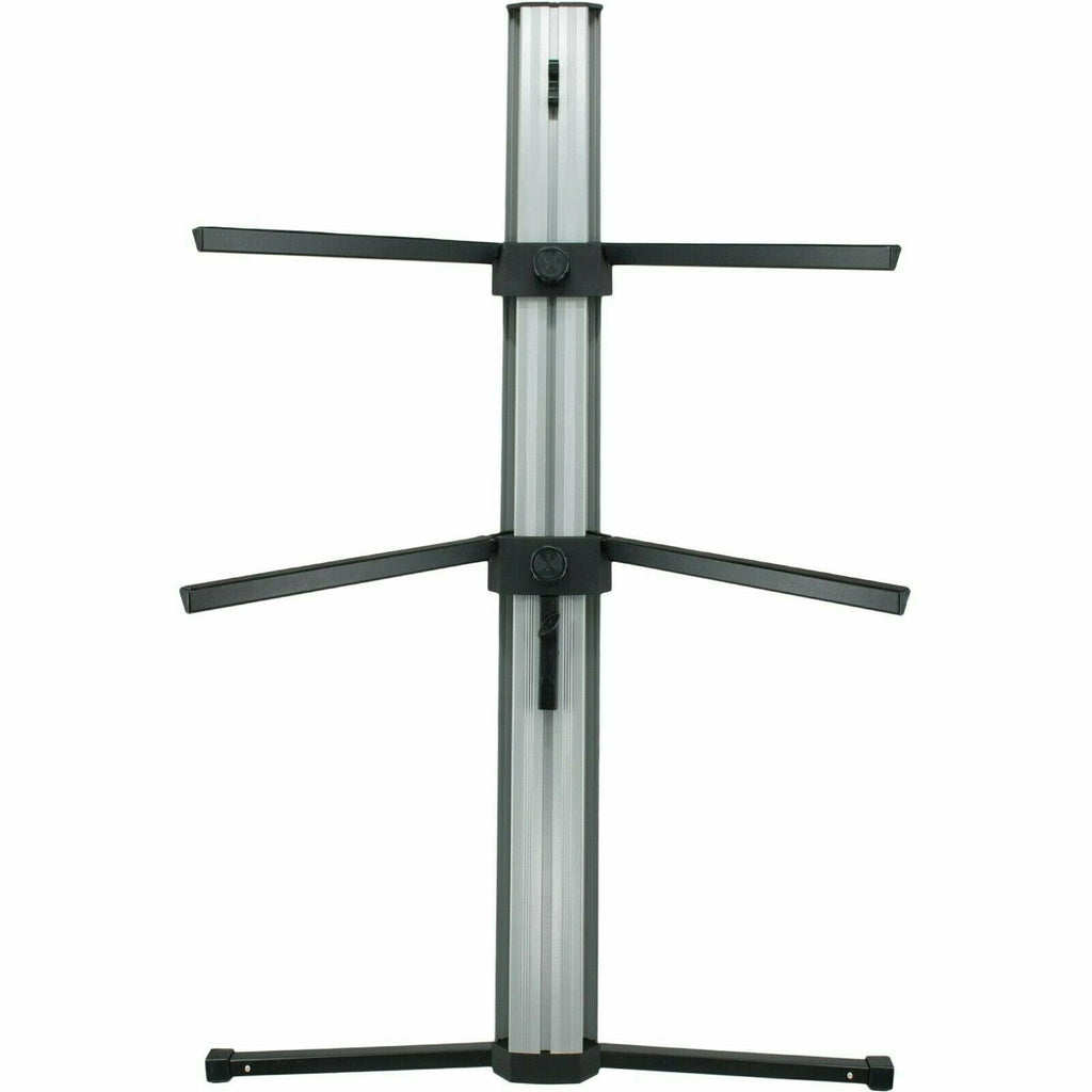 MR DJ KS1000 Professional 2-Tier Column Keyboard Stand Silver with 5/8" Mic Mount