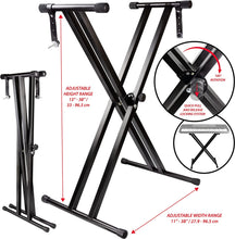 Load image into Gallery viewer, MR DJ KS650 2 Tier Doubled Keyboard Stand Adjustable Locking Straps &amp; Quick Release