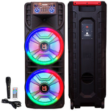 Load image into Gallery viewer, MR DJ NEWYORK+ 12&quot; X 2 Rechargeable Portable Bluetooth Karaoke Speaker with Party Flame Lights Microphone TWS USB FM Radio