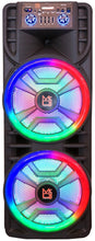Load image into Gallery viewer, MR DJ NEWYORK+ 12&quot; X 2 Rechargeable Portable Bluetooth Karaoke Speaker with Party Flame Lights Microphone TWS USB FM Radio + 18-LED Moving Head DJ Light