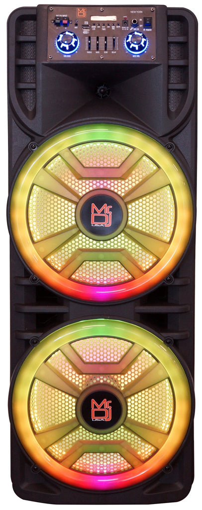 3 MR DJ NEWYORK+ 12" X 2 Rechargeable Portable Bluetooth Karaoke Speaker with Party Flame Lights Microphone TWS USB FM Radio