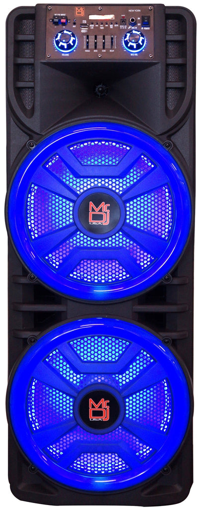 MR DJ NEWYORK+ 12" X 2 Rechargeable Portable Bluetooth Karaoke Speaker with Party Flame Lights Microphone TWS USB FM Radio + 54-LED Slim Par Wash DJ Light