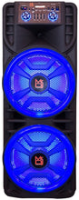 Charger l&#39;image dans la galerie, MR DJ NEWYORK+ 12&quot; X 2 Rechargeable Portable Bluetooth Karaoke Speaker with Party Flame Lights Microphone TWS USB FM Radio + 54-LED Slim Par Wash DJ Light