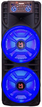 Load image into Gallery viewer, MR DJ NEWYORK+ 12&quot; X 2 Rechargeable Portable Bluetooth Karaoke Speaker with Party Flame Lights Microphone TWS USB FM Radio
