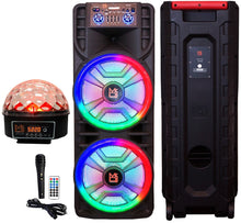 Charger l&#39;image dans la galerie, MR DJ NEWYORK+ 12&quot; X 2 Rechargeable Portable Bluetooth Karaoke Speaker with Party Flame Lights Microphone TWS USB FM Radio + LED Crystal Magic Ball