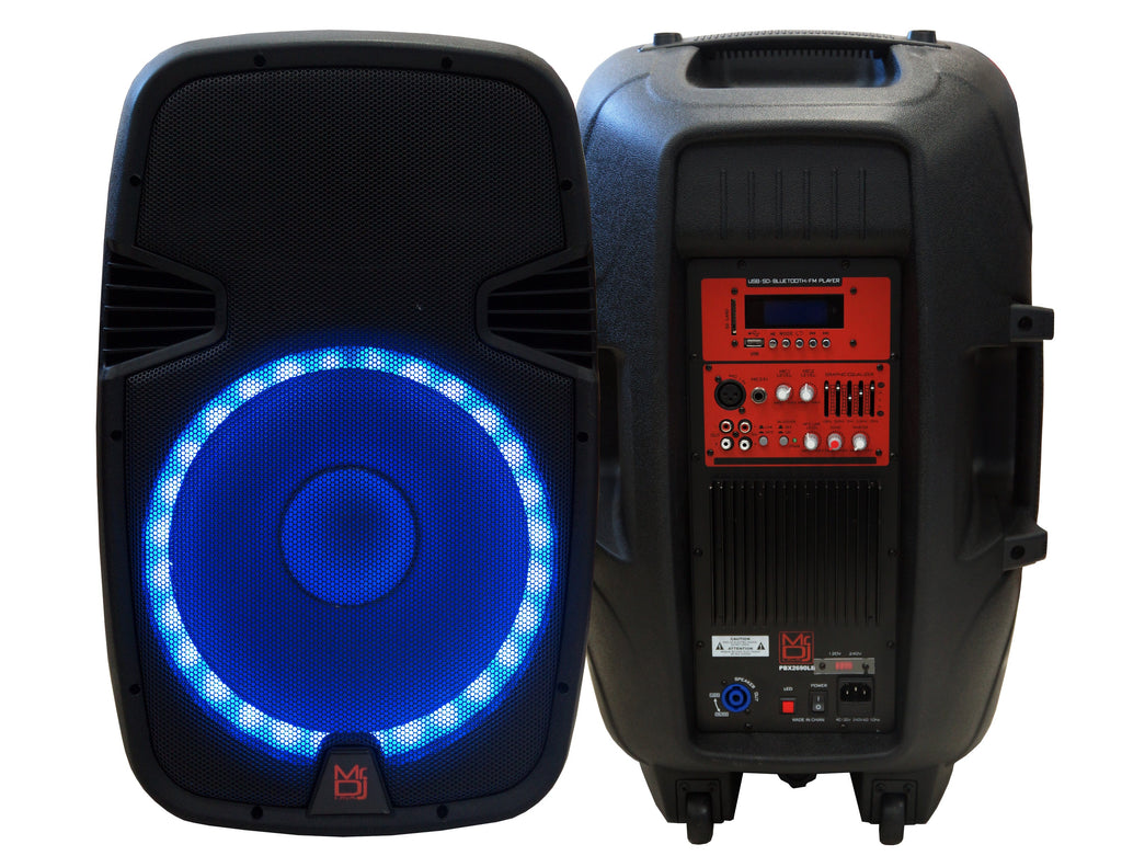 MR DJ PBX2690LB 15" Bluetooth Speaker + Stand 2-way 15" PA DJ 3500 Watts Active Powered Bluetooth Karaoke Speaker with LED Accent Lighting + Speaker Stand
