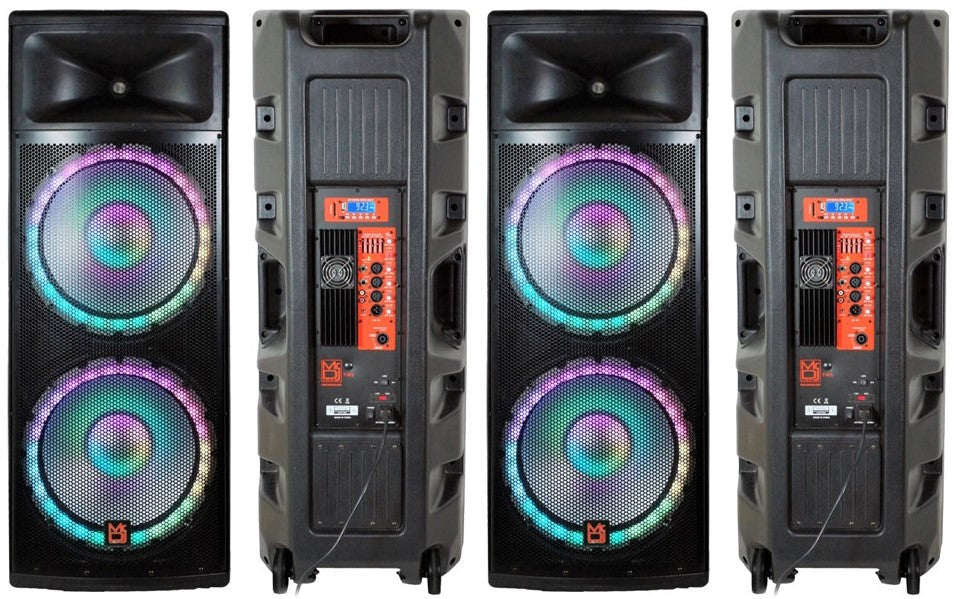 2 MR DJ PRO215LED Bluetooth Speaker Pro Dual 2x15" 5500W Speaker PA DJ Bluetooth