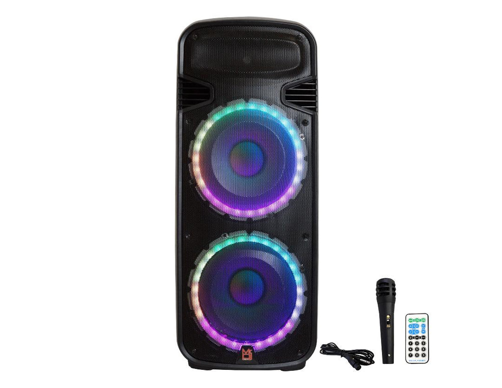 2 Mr Dj PSBAT6200 Dual 15" 4000 Watt Max Power 3 Way Party Speaker with Built-In Bluetooth & Rechargeable Battery