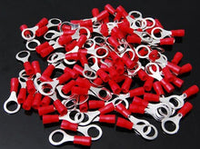Load image into Gallery viewer, MK Audio MRT2218R 100 &lt;br/&gt;100 pcs #8 Red MRT2218R 22/16 Gauge Vinyl Insulated Connectors Ring Terminal