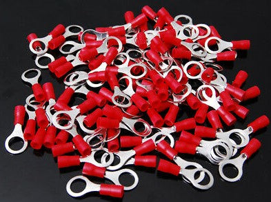 MK Audio MRT2218R 100 pcs #8 Red MRT2218R 22/16 Gauge Vinyl Insulated Connectors Ring Terminal