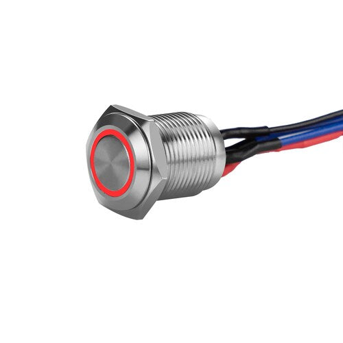 Install Bay MS12R-2 Silver 12MM Round Illuminated Momentary Switches Red Qty 2