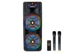 Load image into Gallery viewer, MR DJ NEWYORK 2.0 Dual 12” Rechargeable Bluetooth Party Speaker, 4000W Portable PA System with Flame LED Lights, 2 Wireless Microphones, TWS Stereo, USB, FM Radio