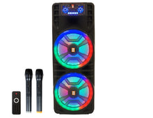 Load image into Gallery viewer, MR DJ NEWYORK 2.0 Dual 12” Rechargeable Bluetooth Party Speaker, 4000W Portable PA System with Flame LED Lights, 2 Wireless Microphones, TWS Stereo, USB, FM Radio