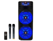 Load image into Gallery viewer, 2 MR DJ NEWYORK 2.0 Dual 12” Rechargeable Bluetooth Party Speaker 4000W Portable PA System with Flame LED Lights 2 Wireless Microphones TWS Stereo USB FM Radio
