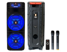 Load image into Gallery viewer, MR DJ NEWYORK 2.0 Dual 12” Rechargeable Bluetooth Party Speaker, 4000W Portable PA System with Flame LED Lights, 2 Wireless Microphones, TWS Stereo, USB, FM Radio